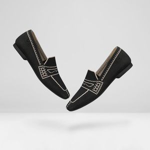 Square-Toe Patterned Loafers, Deep Ebony